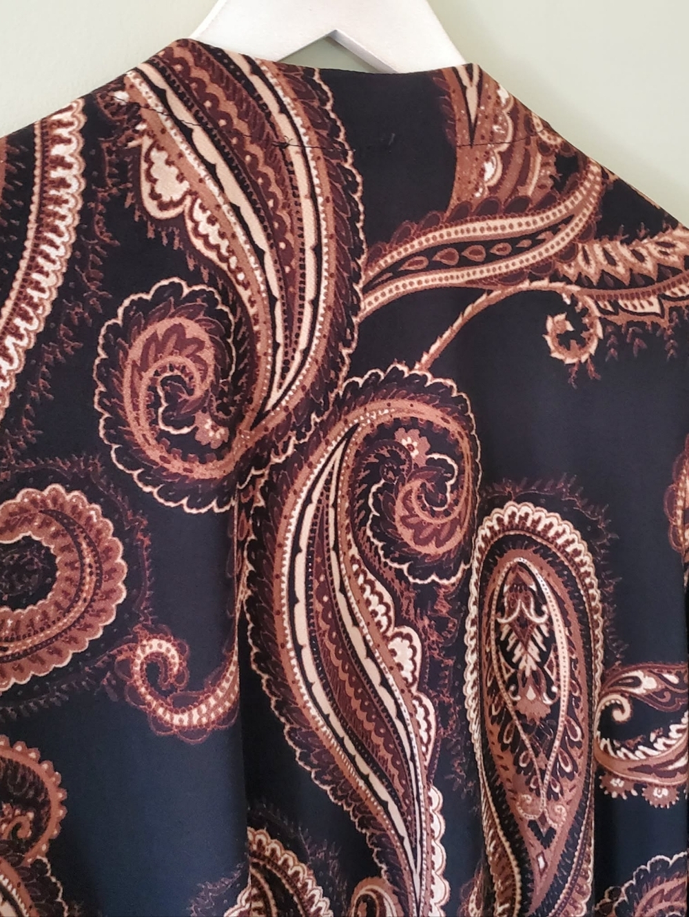 Laura 1X Modern Bohemian Hippie Resortwear Earthy Paisley Silk Knit Long Kimono - Picture 11 of 12